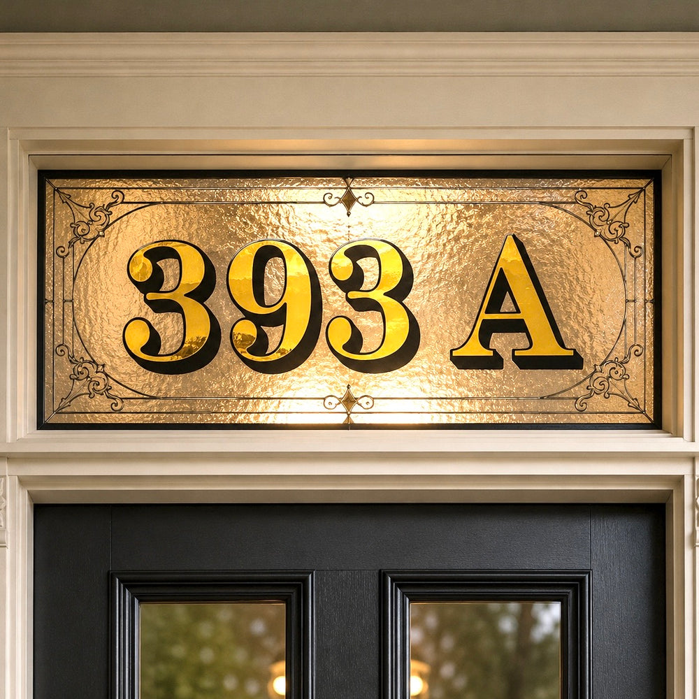 Example of decorative 393A transom address lettering