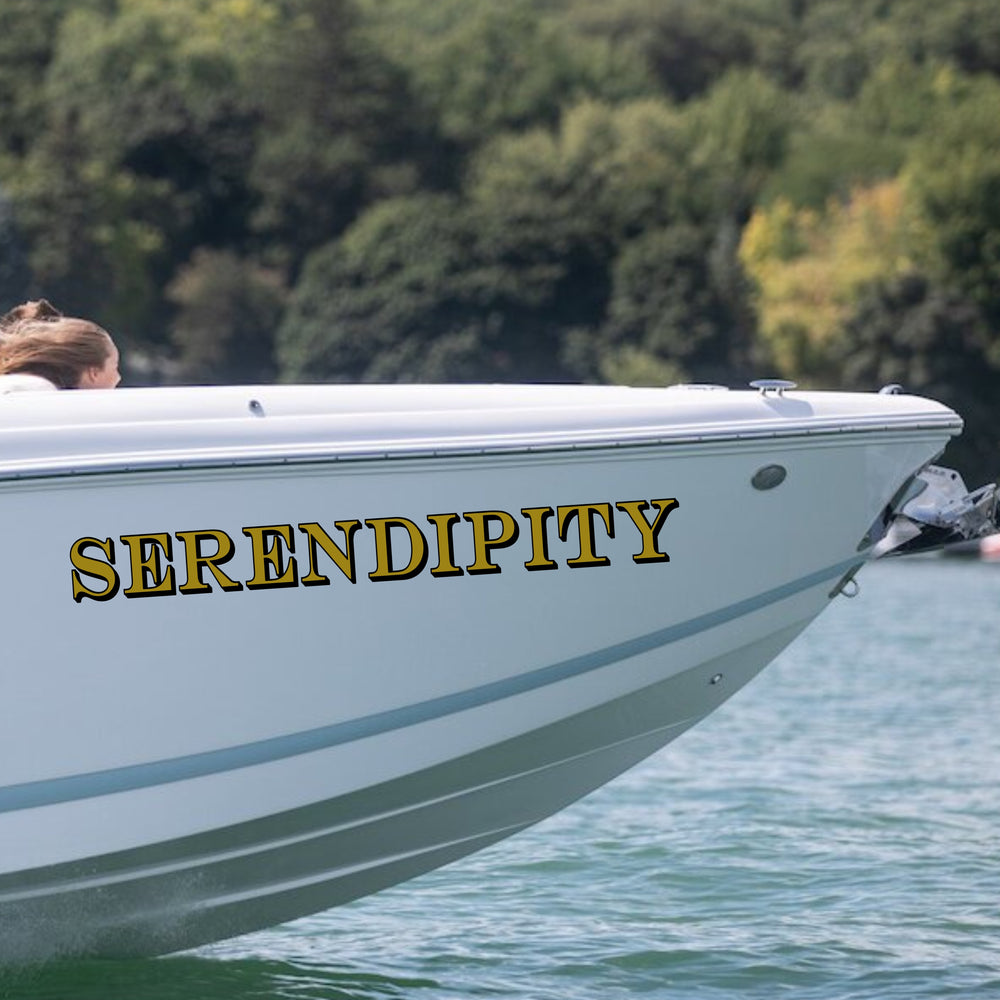 Example of Serendipity boat name lettering on a hull