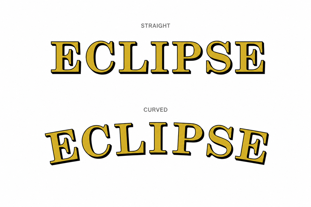 Straight and curved Eclipse lettering design comparison