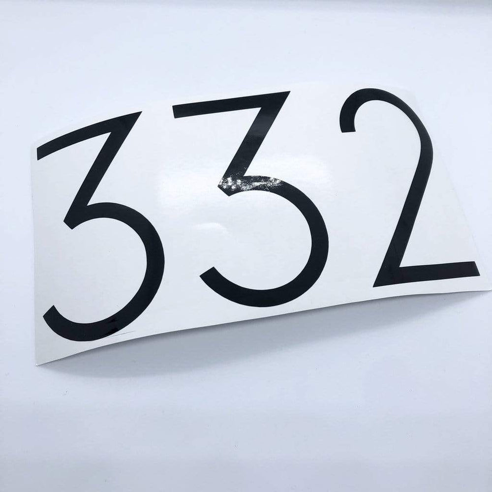 Black 332 number decal on white backing