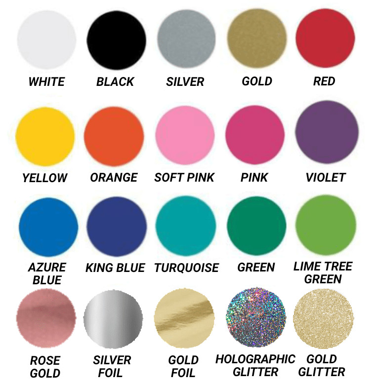Legacy vinyl colour chart including unsupported holographic glitter