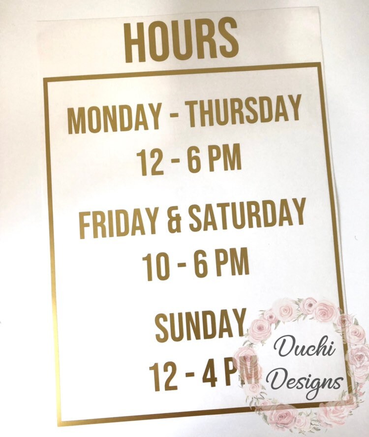 Store Hours Window Decal