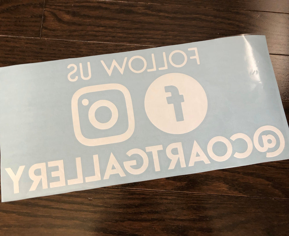 Reverse-oriented social media decal with Instagram and Facebook icons