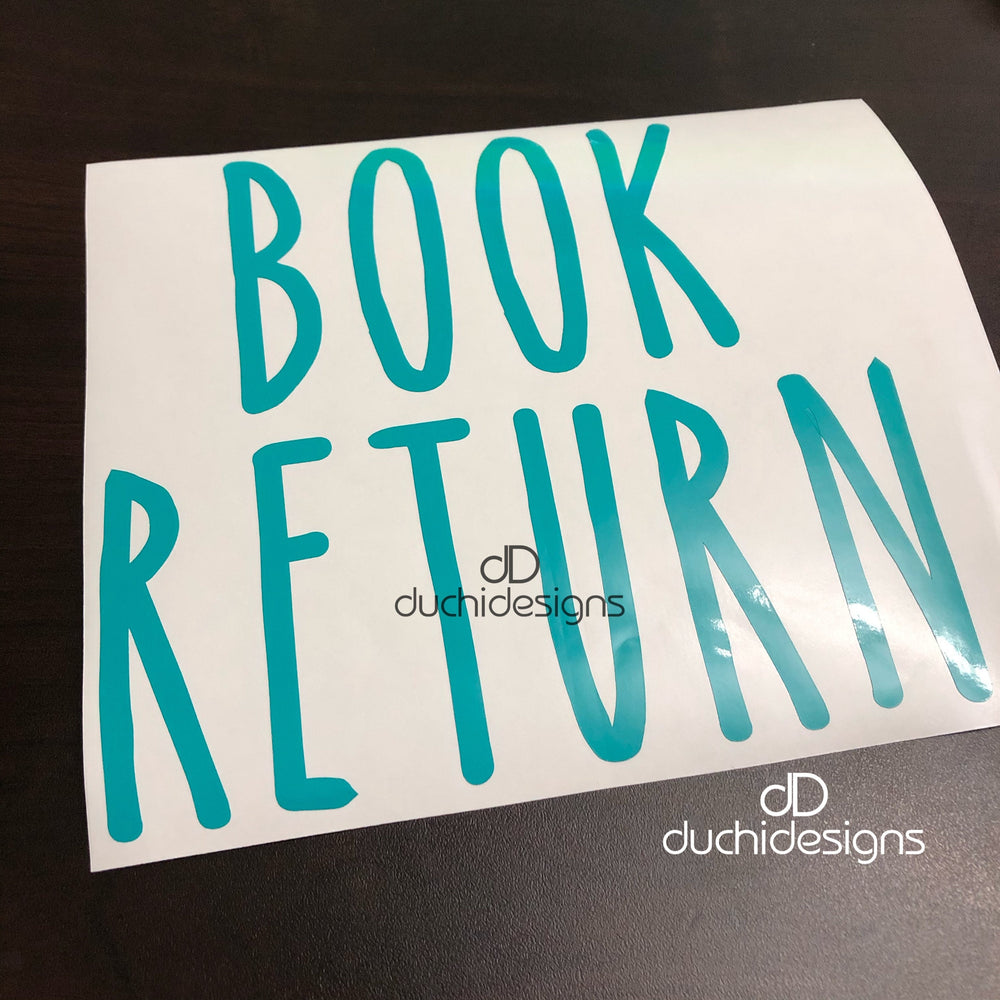 Teal Book Return lettering on backing