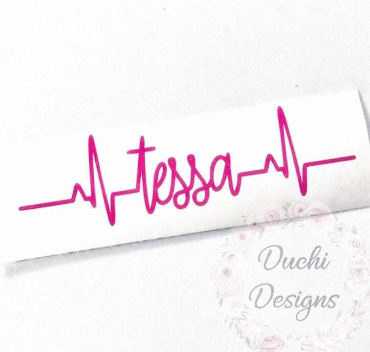 Pink Tessa heartbeat name lettering