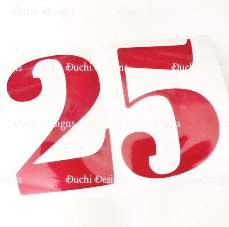 Red 25 two-digit number decal