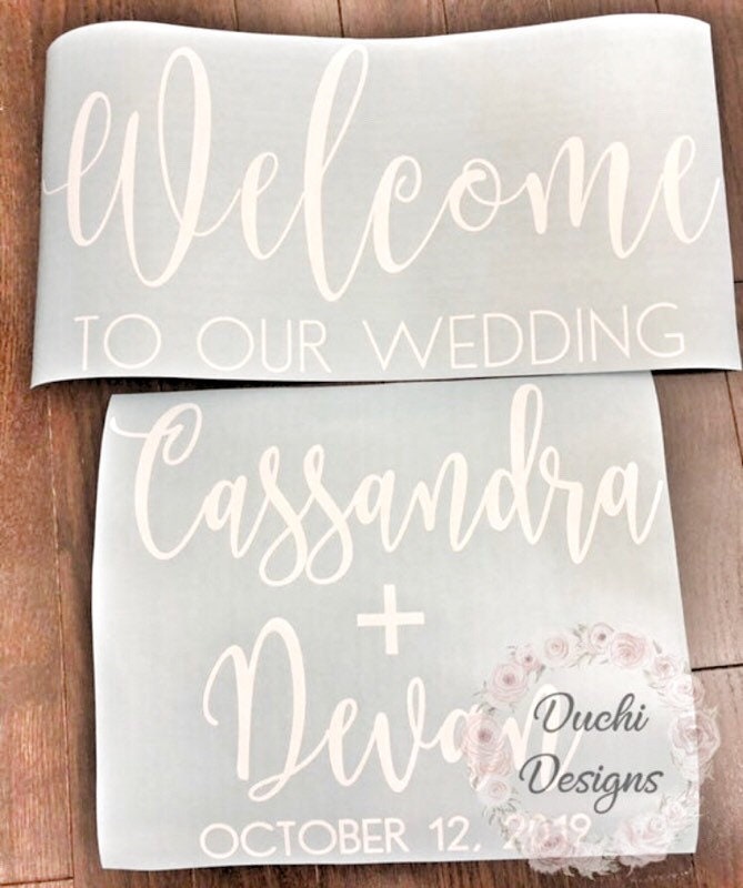 White Cassandra and Dean wedding welcome lettering