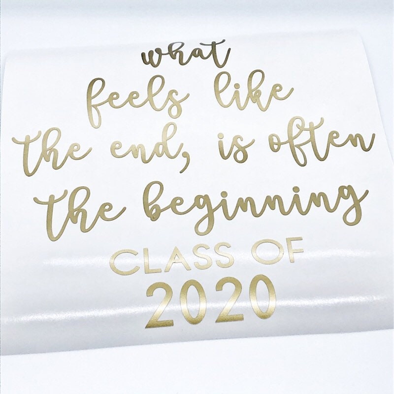 Gold-coloured Class of 2020 quote on backing