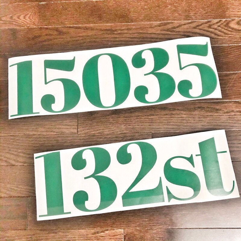 Green 15035 and 132st address decals on backing