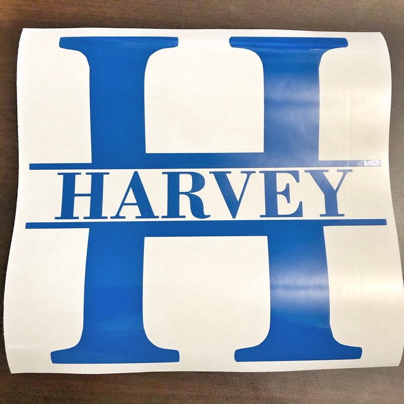 Blue Harvey split-monogram decal on backing