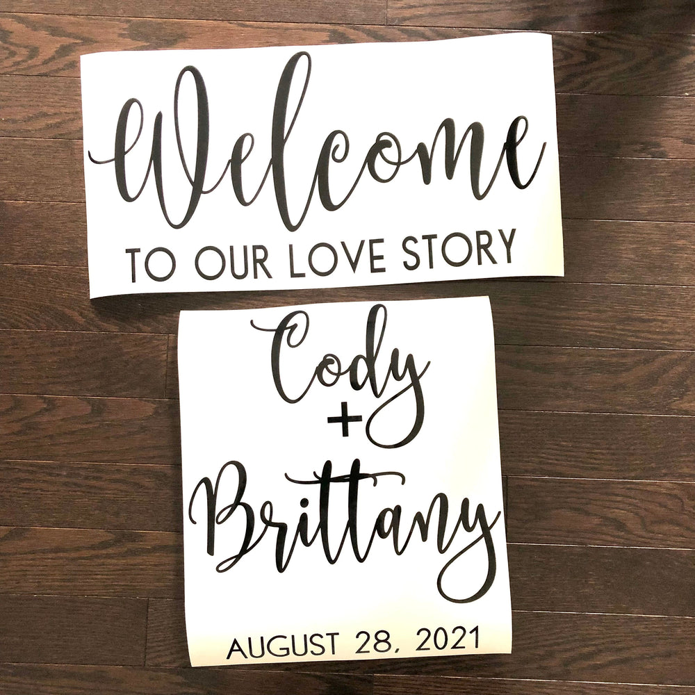 Black Welcome to our love story Cody and Brittany lettering