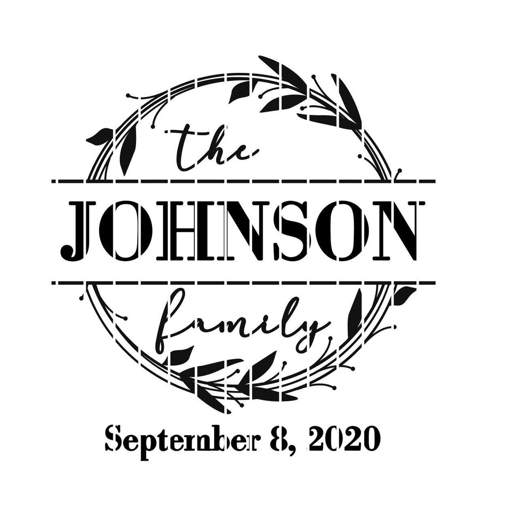 Johnson family wreath design with date and horizontal dividers
