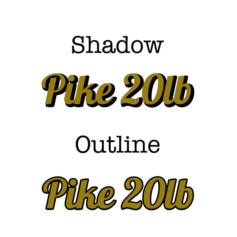 Diagram comparing shadow and outline effects on Pike 20lb lettering