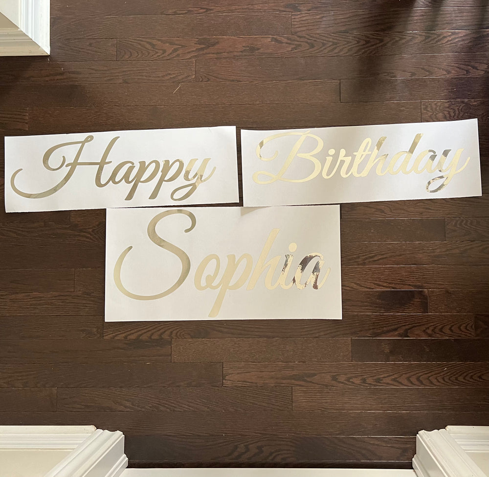 Gold Happy Birthday Sophia lettering