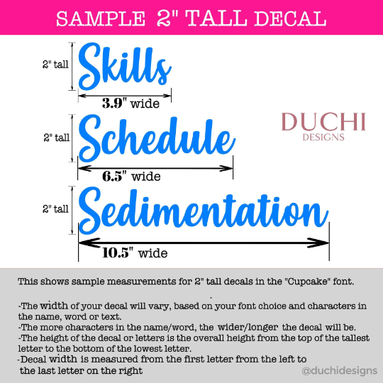 Custom Vinyl Lettering Decals - How Sizing Works – Duchi Designs