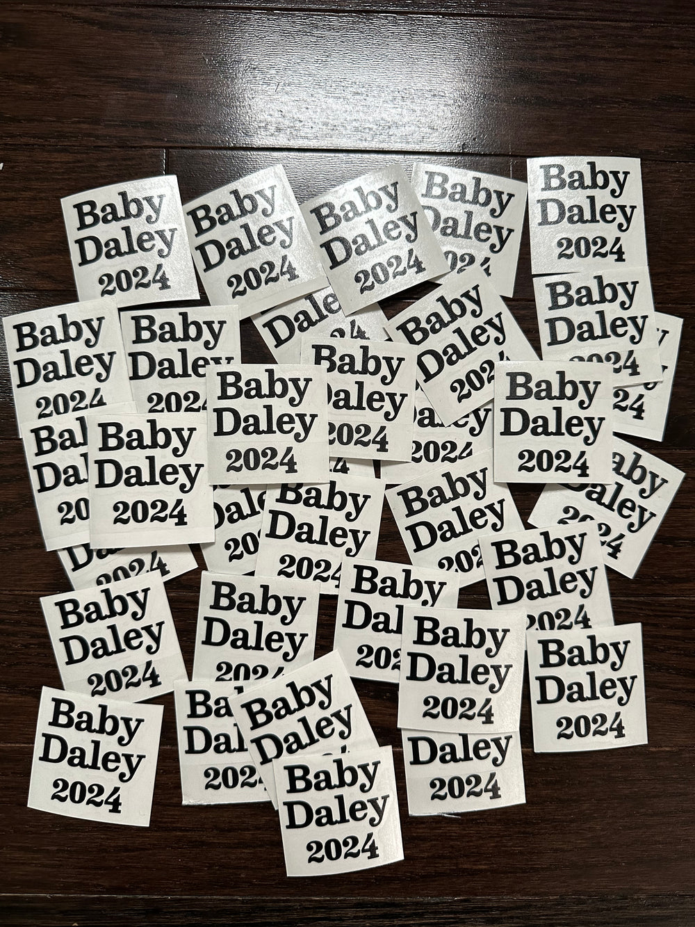 Multiple Baby Daley 2024 decals on backing sheets