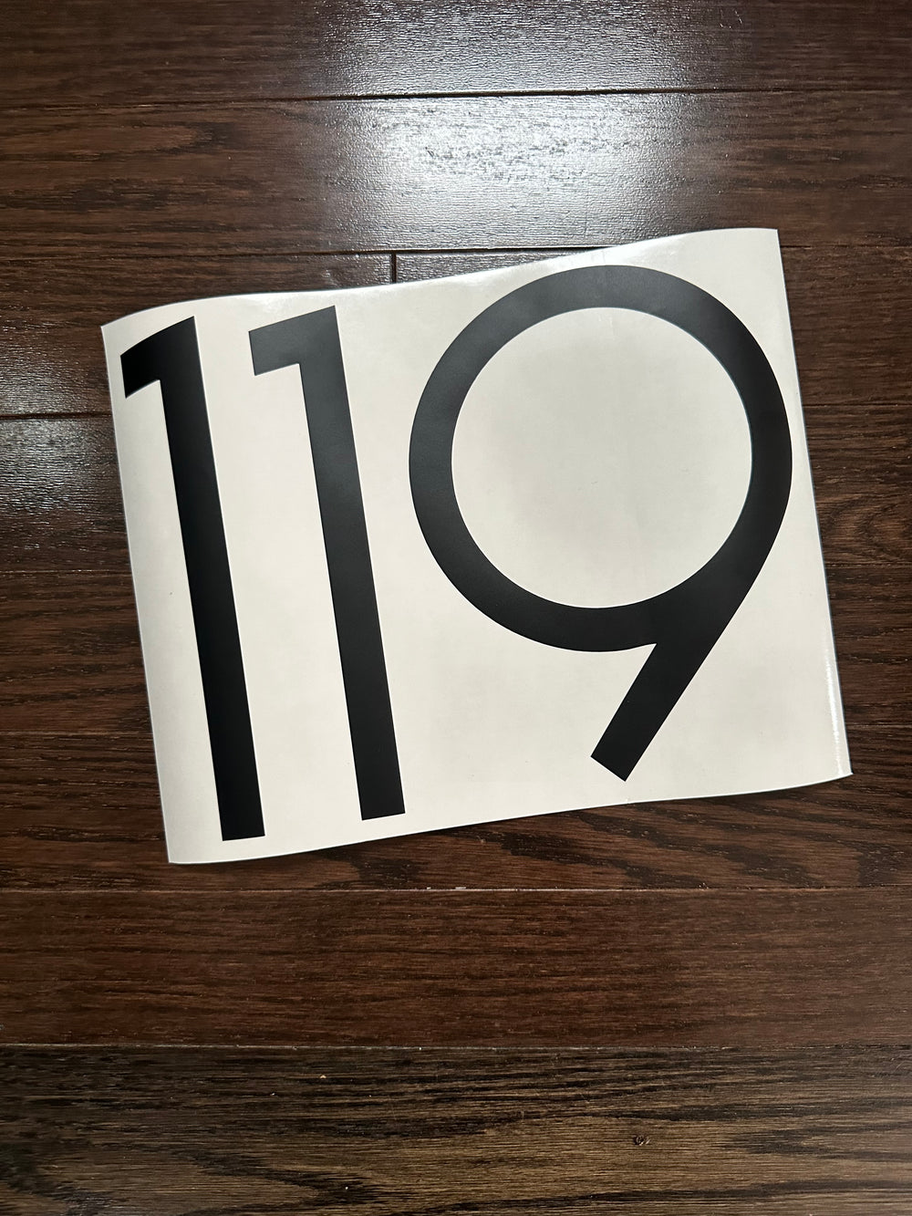 Black 119 number decal on backing