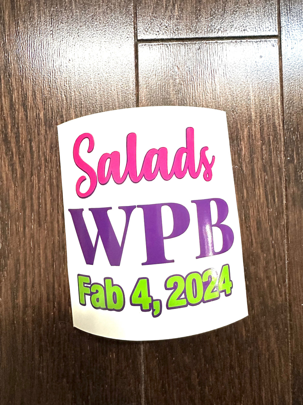 Multicolour Salads WPB event lettering on backing