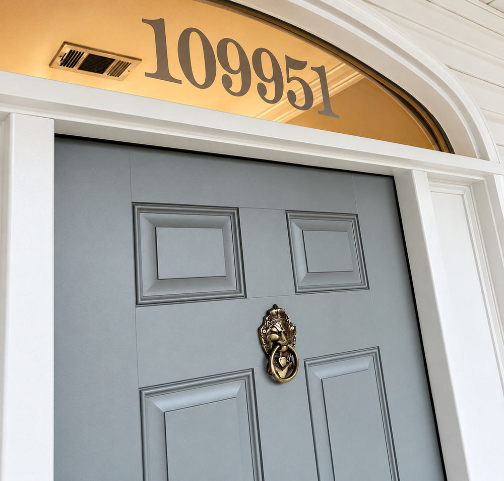 Example of frosted address numbers above a front door
