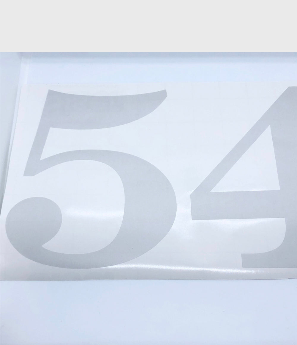 Frosted 54 number decal on backing paper
