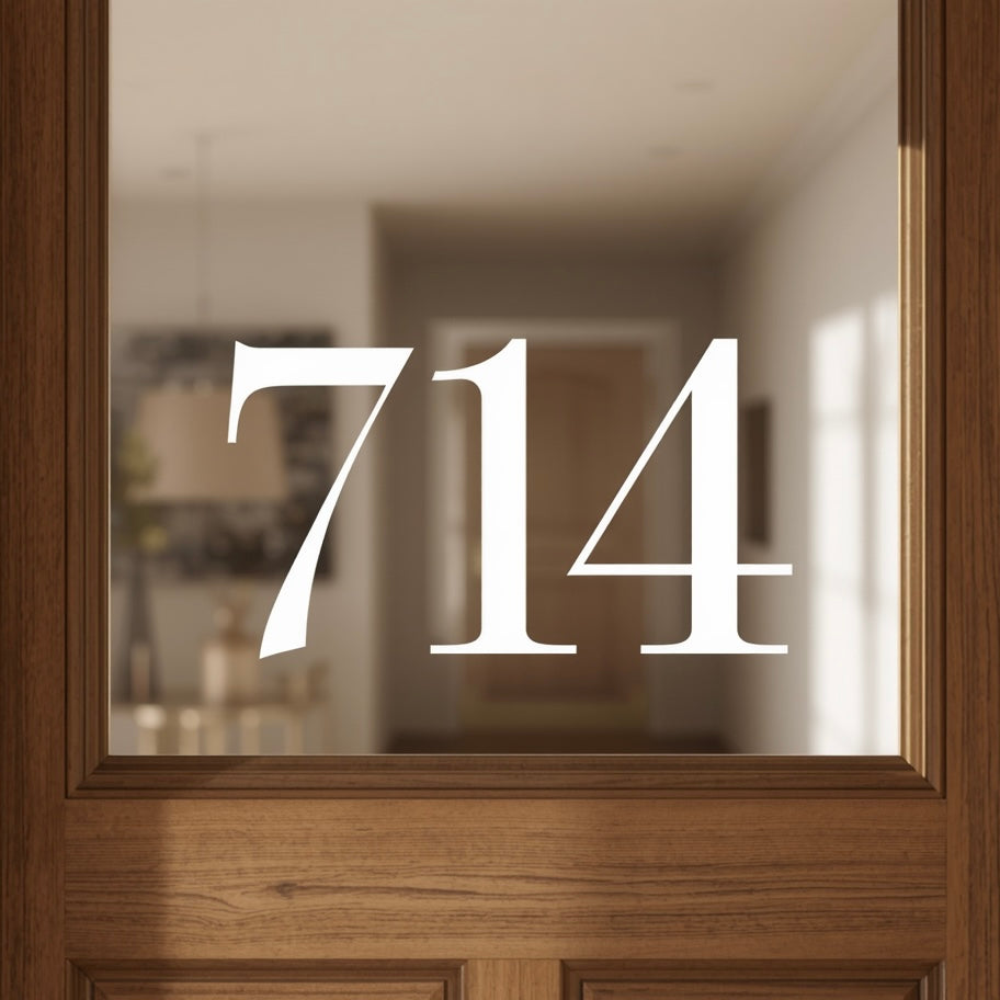 Example glass-door image with white 714 numbers