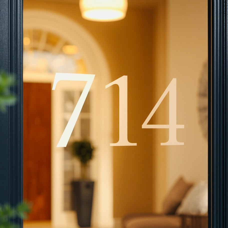 Example interior view of white 714 glass numbers