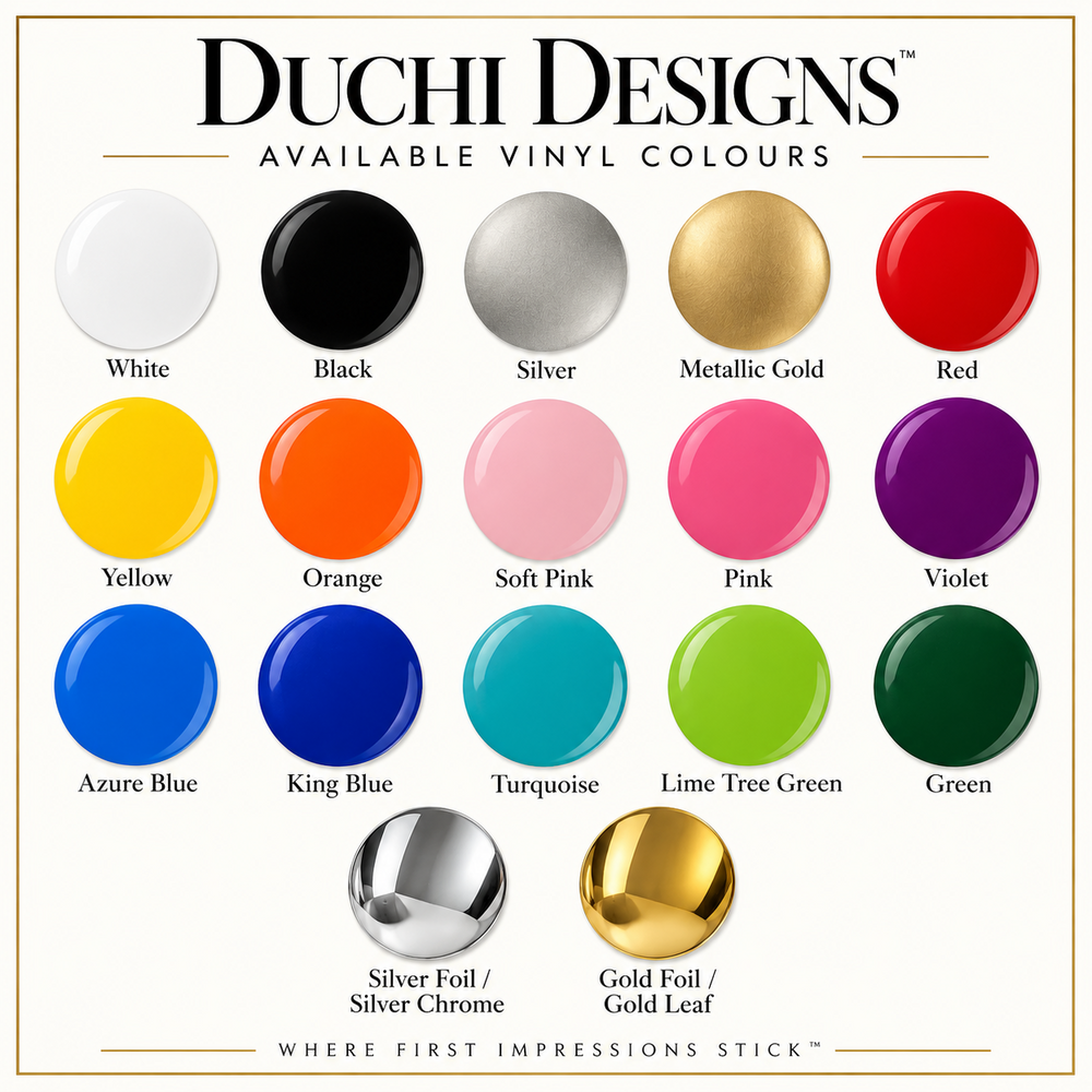 Duchi Designs current available vinyl colours and specialty finishes.