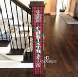 Vertical vinyl decal lettering on a wood sign