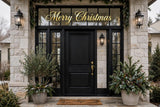 Merry Christmas gold window decal on transom glass
