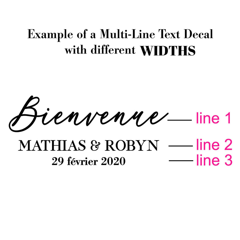 Diagram of a three-line wedding welcome layout