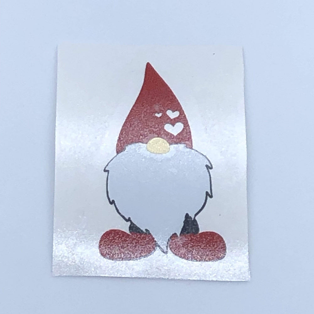 Close-up of a red-hatted gnome decal example