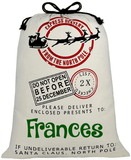 Cream Frances Santa sack with North Pole delivery design