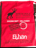 Red Ethan Santa sack with reindeer delivery design