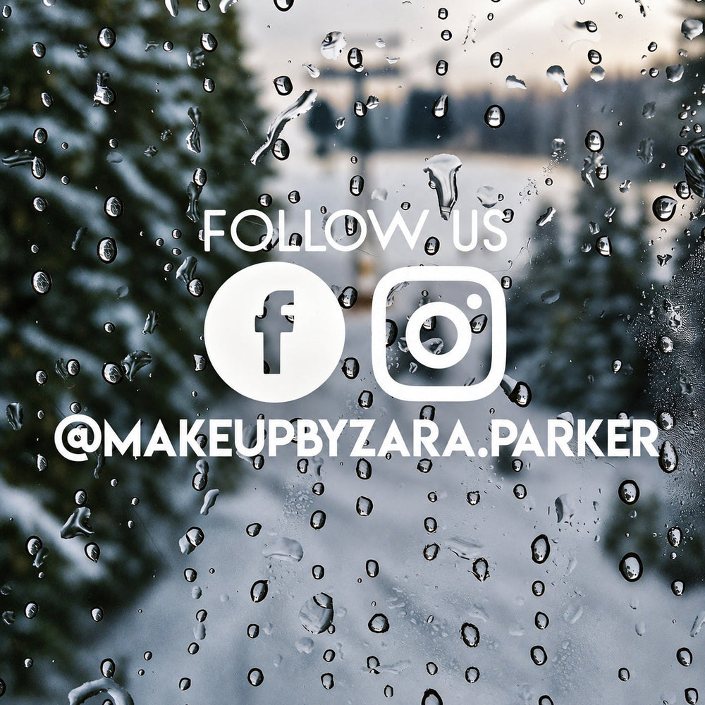 Illustration of Follow Us @MAKEUPBYZARA.PARKER social lettering on wet glass