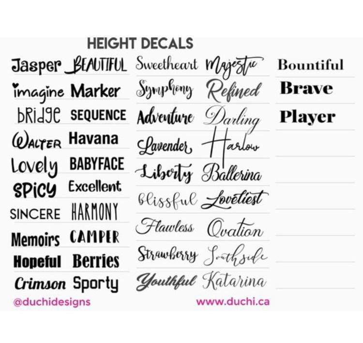 Height-based lettering font selection chart