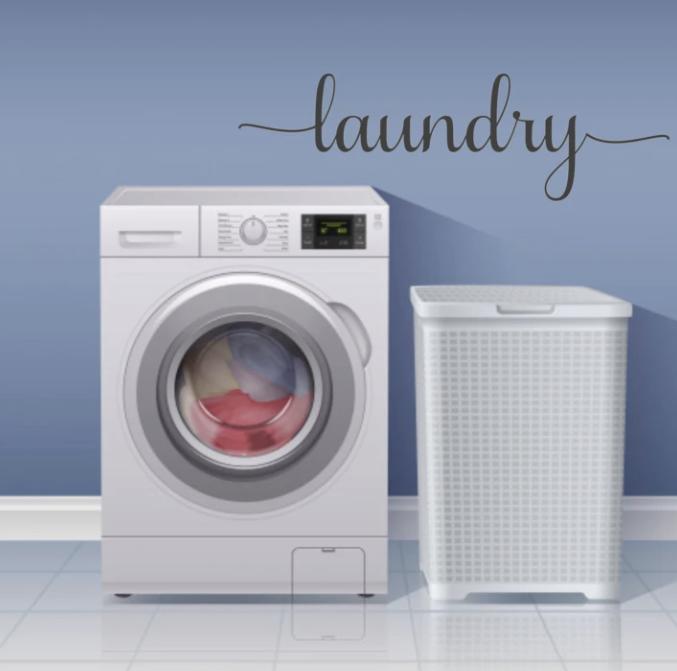 Illustration of laundry lettering above a washing machine