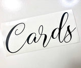 Black Cards script decal on backing