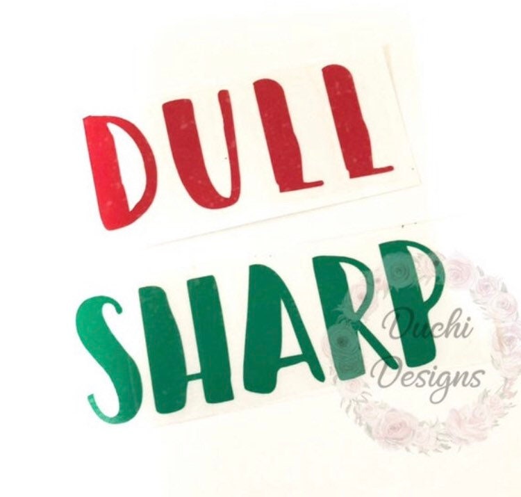 Red Dull and green Sharp lettering labels