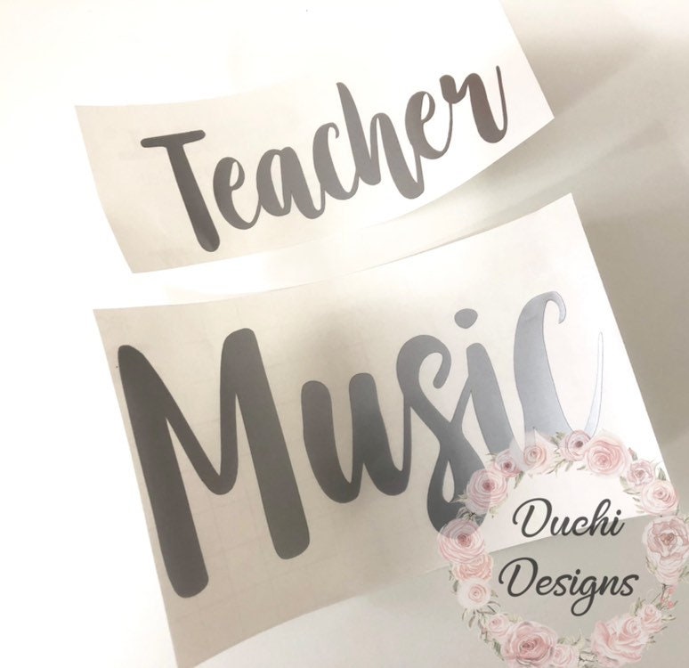 Grey Teacher and Music lettering decals