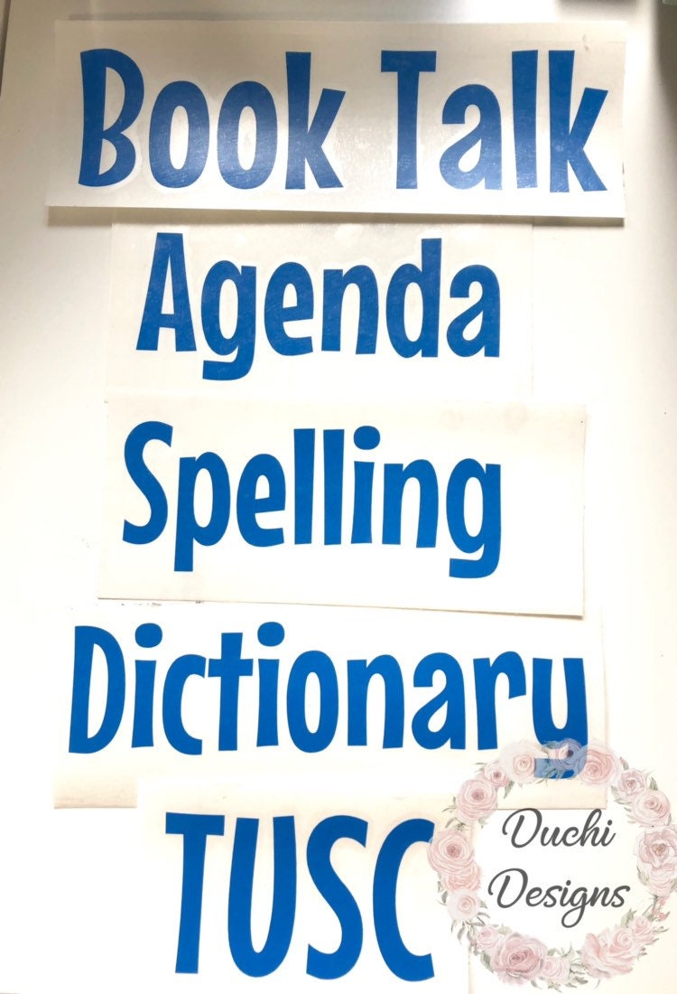 Blue classroom word labels on backing