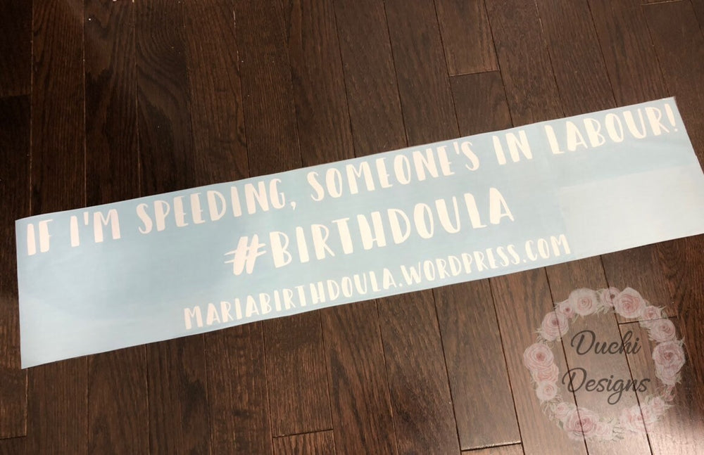 White birth-doula message lettering on backing
