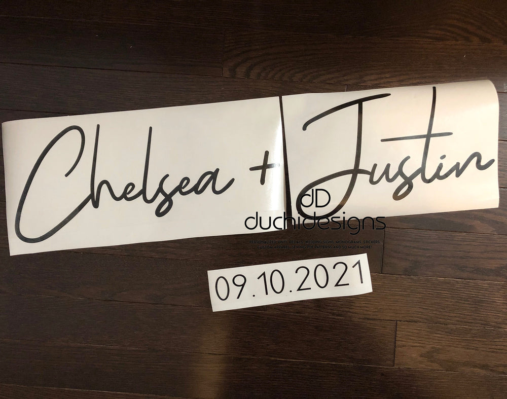 Chelsea and Justine wedding names and date lettering