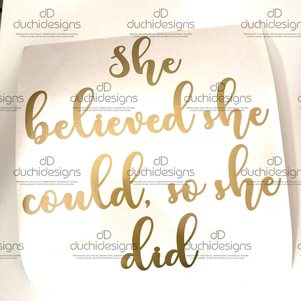Gold-coloured She believed she could so she did quote decal