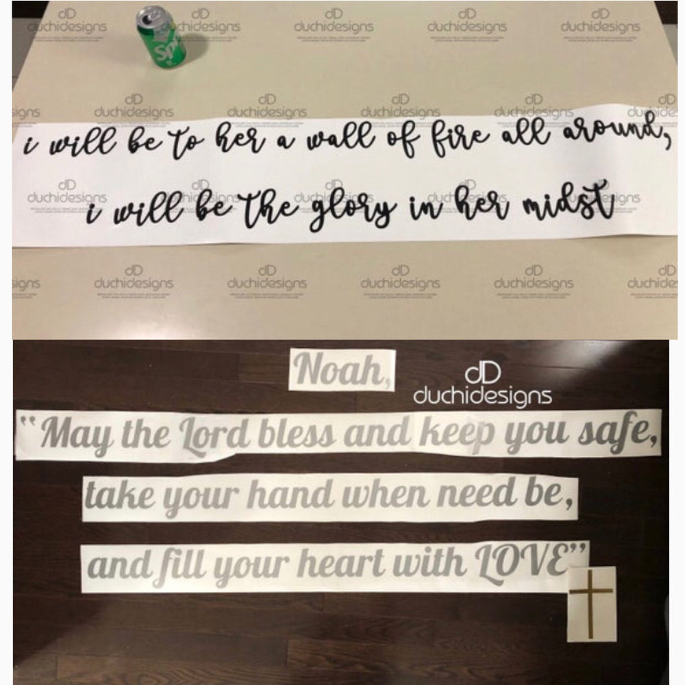 Multiple quote decals arranged in lines on backing