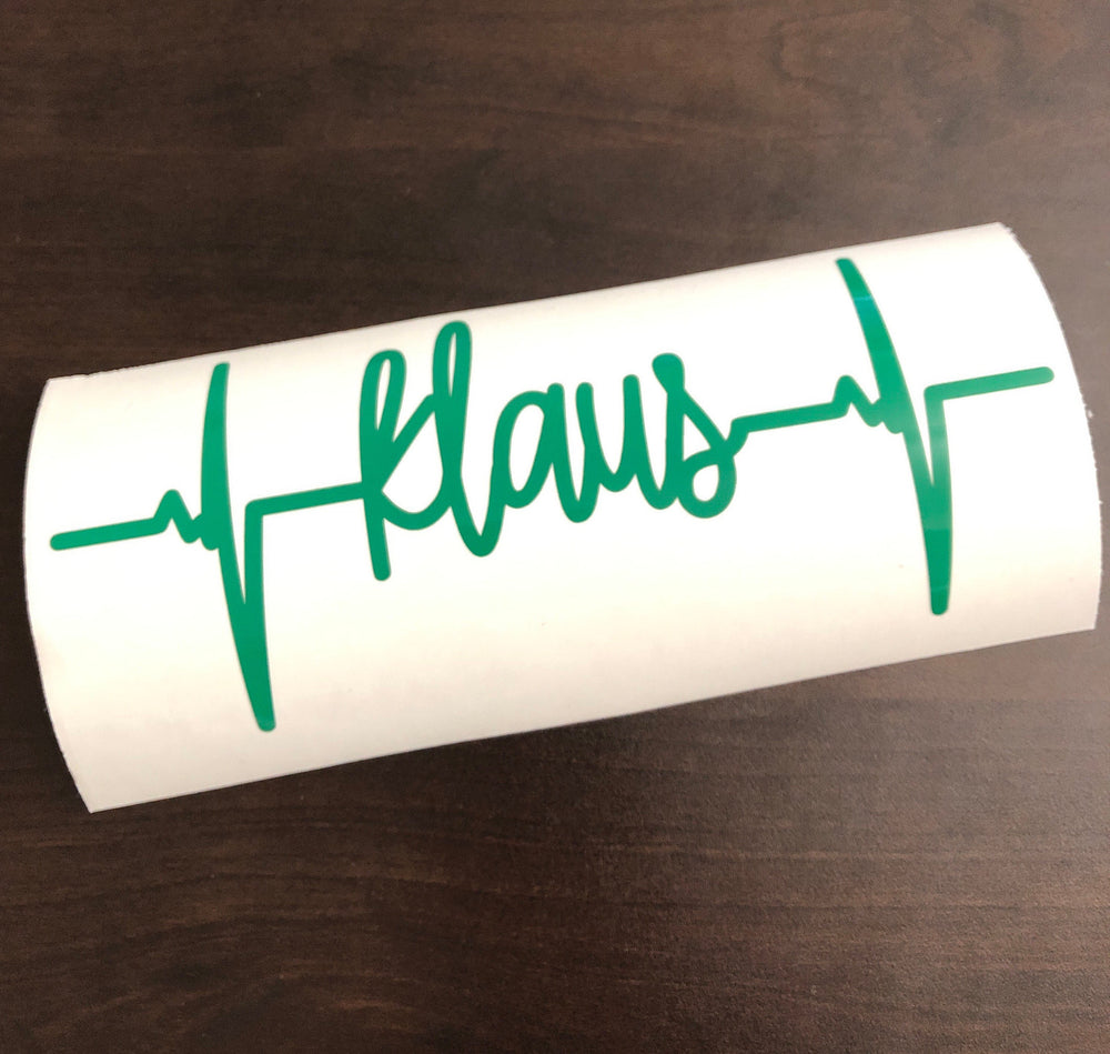 Green Claus heartbeat name lettering