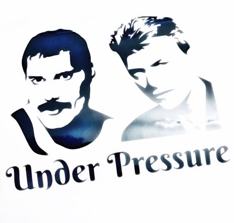 Under Pressure design with two portrait silhouettes