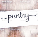 Black pantry script decal on white backing