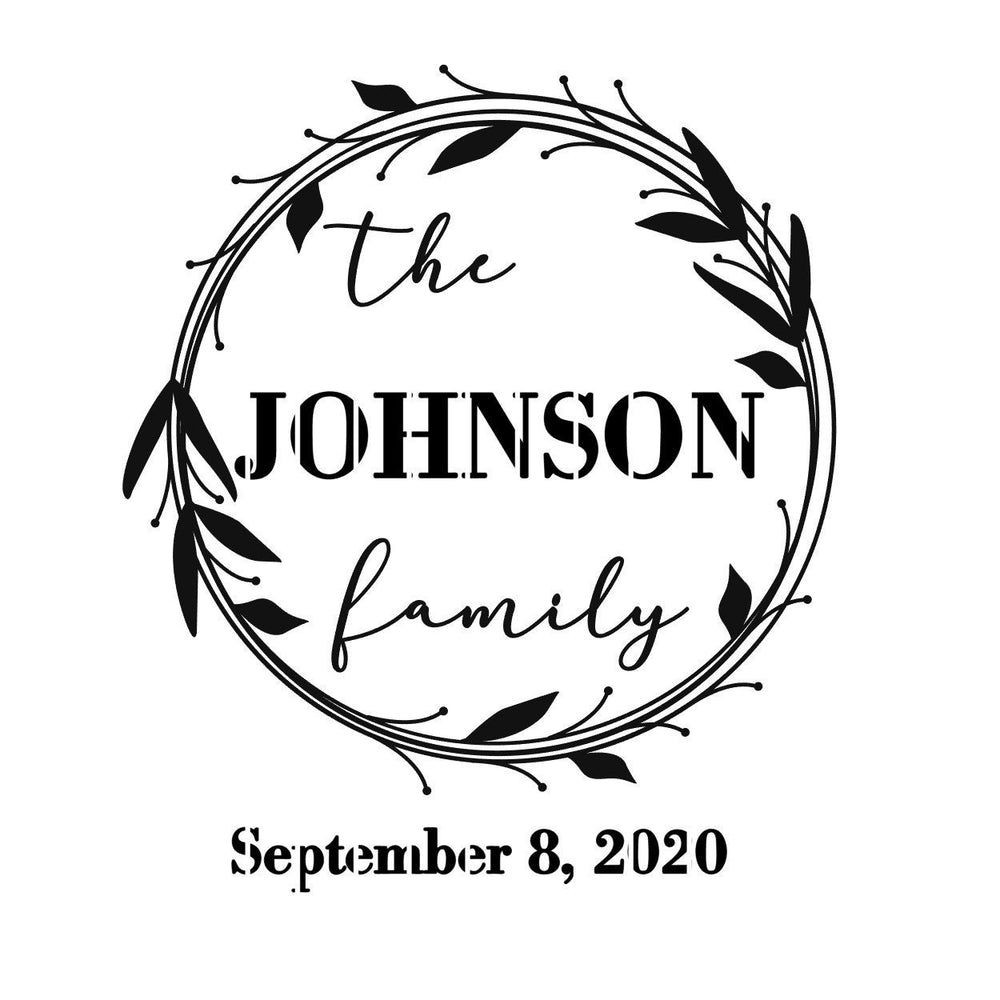 Johnson family wreath lettering design with date