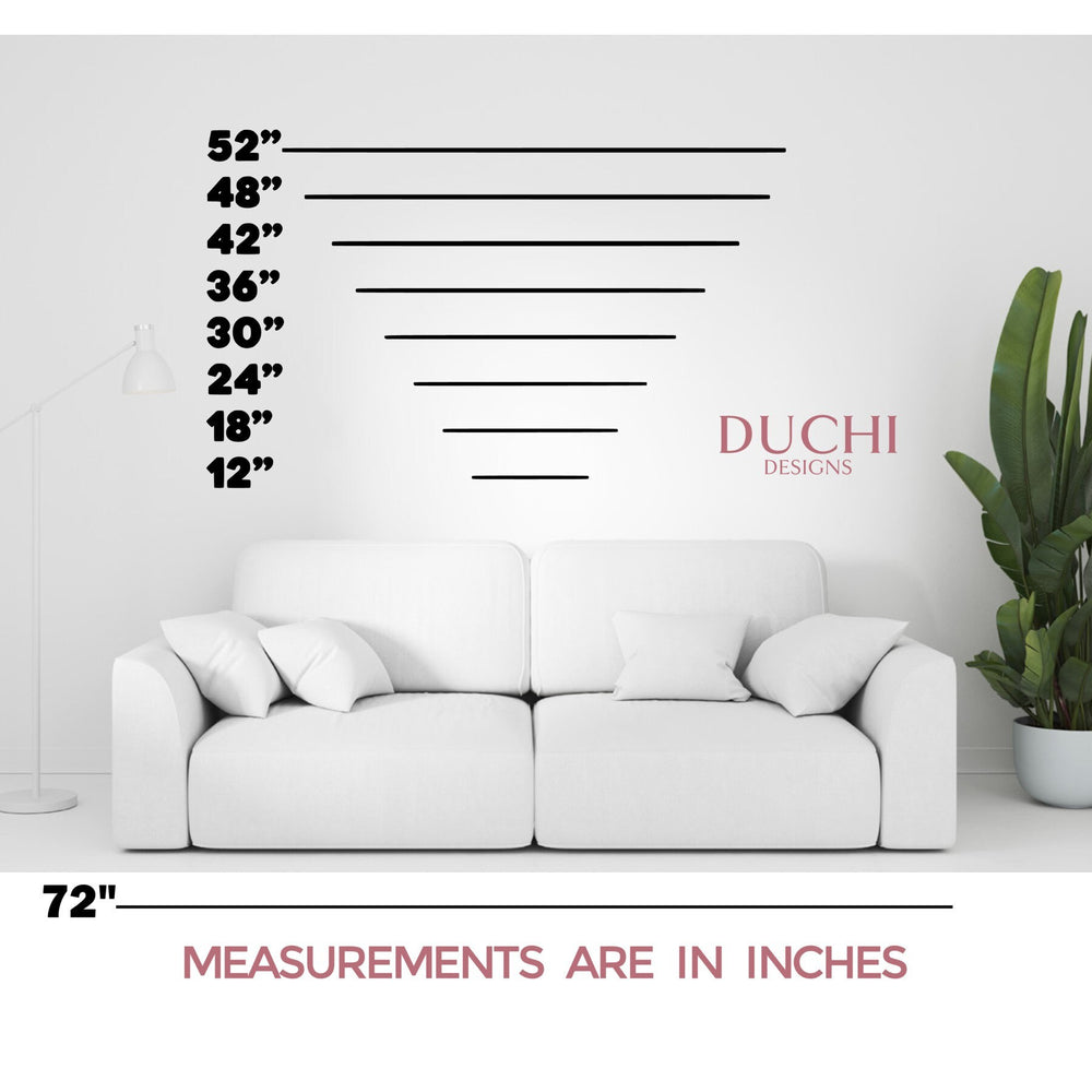 Diagram comparing lettering widths above a 72-inch sofa