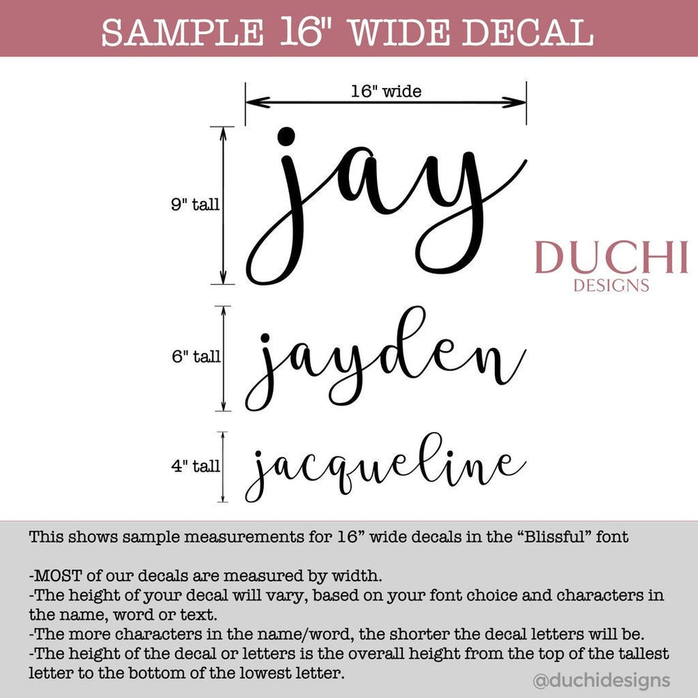 Width-sizing chart comparing Jay, Jayden and Jacqueline at 16 inches
